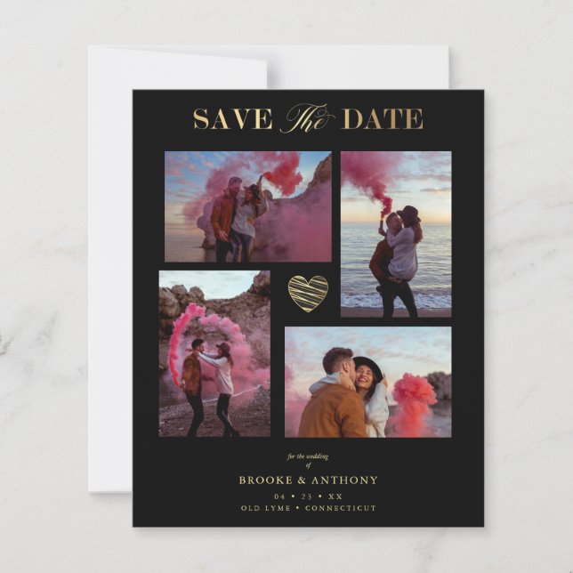 Colagem Preta Barata Casamento Dourado Coração 4 F (Frente)