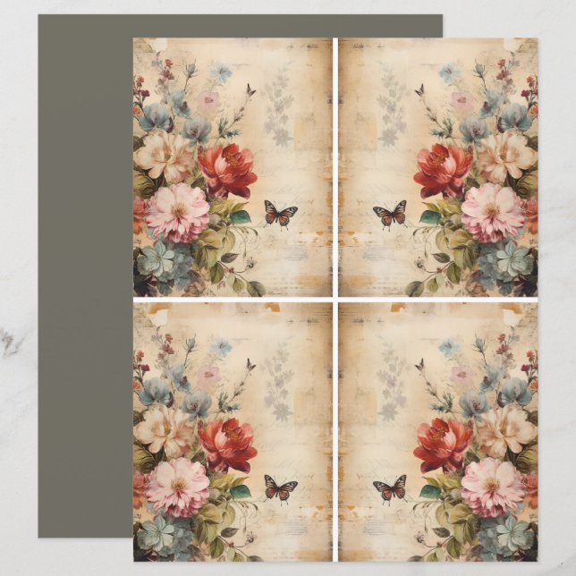 Colagem Vintage de Flores 2b (Frente/Verso)