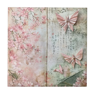 Colagem Vintage Sakura Borboleta