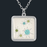 Colar atômica icónica de Starbursts<br><div class="desc">Este teste padrão atômico icónico da colar de Starbursts caracteriza starbursts atômicos icónicos. Isso é direito! A velha escola, o fundo colorido de creme com salpicos do ouro é o contexto perfeito para a turquesa vibrante, o aipo reconfortante, e os círculos coloridos do verde kitschy da pera. Os pontos da...</div>