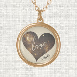 Colar Banhado A Ouro amor e nome no Cosmos Pattern Heart,<br><div class="desc">Design de fotografia de espaço em forma de coração com "amor" na escrita, decora este encanto de colar dourado de 0, 75". O fundo e a palavra "amor" é uma cor pérola, o nome é marrom-escuro, o coração é tons de bronze. Altere ou remova o texto usando o Modelo fornecido....</div>