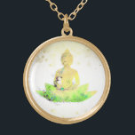 Colar Banhado A Ouro *~* AP33 Lotus Botânico Buda Verde<br><div class="desc">(( ID de pesquisa AP33 para designs semelhantes )) Simples e Minimal Abstrato Boho Zen Watercolor com áreas DOURADAS. Há opções em forma e cores de revestimento metálico em Prata e Placa Dourada. * Garland Botânica Boêmica Energeticamente Avançada / Floral Buquê / Flores Pastel Moderno Popular Suavemente Colorido Buda Artística...</div>