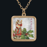 Colar Banhado A Ouro *~* AP40 Retro Rua Berry Vintage Nick Holly PEACE<br><div class="desc">(procure AP44 e AP40 por itens semelhantes) Santo de pele escura Nicholas Bearing Gifts com um buzino dourado anunciando sua presença. Joias com Intenção (r) Holly e Red Berries / Berry / e santo Nick Santo Nicholas como Nostálgico Vintage Santa Cláusula Vitoriana Vintage Antiquada e Folhagem Holly e a palavra...</div>