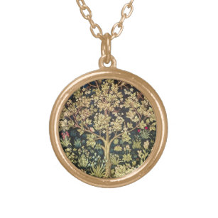 Colar Banhado A Ouro Árvore de William Morris da arte floral do vintage