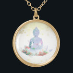 Colar Banhado A Ouro *~* Blue Pink Buda Botânica Lotus Floral AP33<br><div class="desc">(( ID de pesquisa AP33 para designs semelhantes )) Simples e Minimal Abstrato Boho Zen Watercolor com áreas DOURADAS. Há opções em forma e cores de revestimento metálico em Prata e Placa Dourada. * Garland Botânica Boêmica Energeticamente Avançada / Floral Buquê / Flores Pastel Moderno Popular Suavemente Colorido Buda Artística...</div>