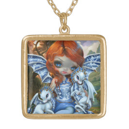 Colar Banhado A Ouro "Blue Willow Dragonlings"