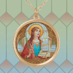 Colar Banhado A Ouro Cecília de Roma (BK 003)<br><div class="desc">Image Credit (BK 003): Imagem antiga da Rua,  Cecilia de Roma,  de um impressão de devoção cromolithográfica do final do século XIX,  originalmente publicada por B. Kühlen,  Mönchengladbach,  Alemanha,  da coleção privada de efemérsia religiosa do designer.   Banquete: 22 de novembro</div>