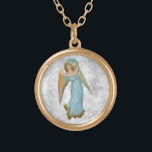 Colar Banhado A Ouro *~* Clássico Vintage AP40 Belo Angel Palm<br><div class="desc">(ID de pesquisa AP40 para designs semelhantes) Transferir para outros produtos, se desejar. Vintage ROUND Dourada design com doce arte clássica de uma jovem linda garota ANGEL segurando uma LEAF PALM . * Vintage Romântica melhorada Energeticamente Retro Antro Antiquado ANGEL faux Glitter diamond pave Background. BONITA ANGEL fêmea VESTINDO AZUL...</div>
