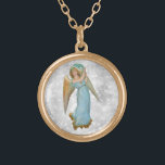 Colar Banhado A Ouro *~* Clássico Vintage AP40 Belo Angel Palm<br><div class="desc">(ID de pesquisa AP40 para designs semelhantes) Transferir para outros produtos, se desejar. Vintage ROUND Dourada design com doce arte clássica de uma jovem linda garota ANGEL segurando uma LEAF PALM . * Vintage Romântica melhorada Energeticamente Retro Antro Antiquado ANGEL faux Glitter diamond pave Background. BONITA ANGEL fêmea VESTINDO AZUL...</div>