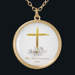 Colar Banhado A Ouro *~* Confirmação cristã AP35 da comunhão floral<br><div class="desc">(( ID de pesquisa AP35 para designs semelhantes e AP40 )) Flores Buquê Floral de Flores na base de uma Cruz de Jesus Dourada rústica. Remova, redimensione e edite todos os elementos desejados e possíveis. Converta o design para qualquer bom propósito de vibração que você quiser. Transfira-o para qualquer produto...</div>