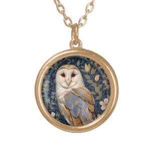 Colar Banhado A Ouro Elegante Barn Owl William Morris Inspirou Floral
