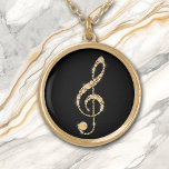 Colar Banhado A Ouro Faux Amber Diamond Treble Clef em Black Music<br><div class="desc">Surpreendentemente bonito é este colar que apresenta um diamante âmbar dourado falso formado por uma clave de triplo. A imagem é colocada sobre um fundo preto para efeitos dramáticos, mas você pode facilmente alterar a cor de fundo ao personalizá-la. Perfeito para o estudante de música, professor ou intérprete! *Crédito de...</div>