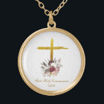 Colar Banhado A Ouro *~* Flowers Communion AP35 Christian Confirmation<br><div class="desc">(( ID de pesquisa AP35 para designs semelhantes e AP40 )) Flores Buquê Floral de Flores na base de uma Cruz de Jesus Dourada rústica. Remova, redimensione e edite todos os elementos desejados e possíveis. Converta o design para qualquer bom propósito de vibração que você quiser. Transfira-o para qualquer produto...</div>