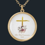 Colar Banhado A Ouro *~* Flowers Communion AP35 Christian Confirmation<br><div class="desc">(( ID de pesquisa AP35 para designs semelhantes e AP40 )) Flores Buquê Floral de Flores na base de uma Cruz de Jesus Dourada rústica. Remova, redimensione e edite todos os elementos desejados e possíveis. Converta o design para qualquer bom propósito de vibração que você quiser. Transfira-o para qualquer produto...</div>