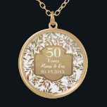 Colar Banhado A Ouro Folgas do 50º Aniversário de Casamento Dourado<br><div class="desc">Ouro de aniversário de Casamento de 50 design no fundo do pastel mint aqua com uma camada elegante de folhas de ouro. Banner dourado correspondente e áreas de texto personalizadas prontas para personalizar. Você pode alterar o plano de fundo para branco ou outra cor clicando no link personalizar. Esta design...</div>