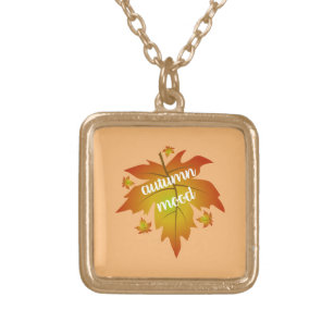Colar Banhado A Ouro Folhas mapeadas de tipografia de humor de outono