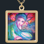 Colar Banhado A Ouro LADY BLUE MASK Venetian Mascarada Dourado<br><div class="desc">Pintura colorida,  branca,  única,  artística,  com aquarela em azul-aqua brilhante,  verde,  cor-de-rosa,  fuchsia,  branca,  cintilante iridescente,  ouro e folha prateada inspirada no Carnaval de Veneza.2009.</div>