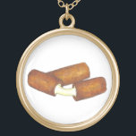Colar Banhado A Ouro Mozzarella Cheese Sticks Junk Comida Foodie Gift<br><div class="desc">Apresenta uma ilustração original de um par de paus de queijo mozzarella frito e cheesy. Perfeito para seu viciado de comida favorito!</div>
