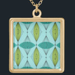 Colar Banhado A Ouro Necklace de Ogee Atômica e Starbursts<br><div class="desc">Nossa! É um Necklace de Ogee Atômico e Starbursts! É uma tomada moderna de um padrão clássico (um meio século moderno, para ser exato). Este design apresenta um fundo aqua com formas ovais verdes e lacrimogêneas sobre linhas pretas verticais de diamantes atômicos e estereótipos. Esse mod traz tudo que foi...</div>