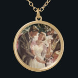 Colar Banhado A Ouro Newlyweds do casamento vintage Noivo Corte o Bolo<br><div class="desc">Vintage ilusion love and romance design com noiva e noivo cortando o bolo em sua festa de recepção de casamento. O feliz casal recém-casado está gostando de ser recem casados e celebrar com a família e amigos. Feliz para sempre!</div>