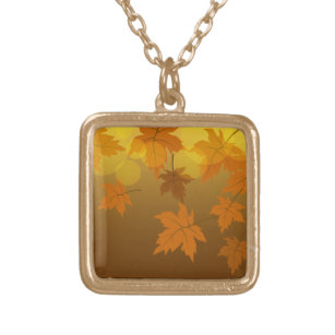 Colar Banhado A Ouro Padrão de outono com folhas de carapaça e boque em