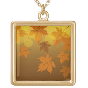 Colar Banhado A Ouro Padrão de outono com folhas de carapaça e boque em