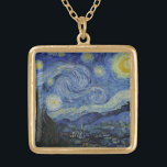 Colar Banhado A Ouro Pintura de Starry Night Vincent van Gogh<br><div class="desc">Este lindo design de arte mostra o famoso quadro do pintor poste-impressionista holandês Vincent van Gogh, "A Noite Estrelada". Pintado durante sua estadia no asilo Remy Santo na década de 1880, Van Gogh retratou as colinas rolantes e árvores ciprestes que viu de sua janela. Ele também adicionou a vila, que...</div>