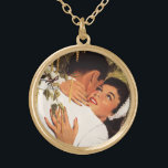 Colar Banhado A Ouro Proposta de casamento vintage, Amor e Romance<br><div class="desc">Vintage ilustration love and romance image que apresenta um homem e uma mulher abraçando-se e prestes a beijar-se. Ele acaba de lhe propor o casamento e ela aceitou! Uma proposta de casamento romântica!</div>