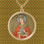 Colar Banhado A Ouro Rua. Barbara (JP 01)<br><div class="desc">Image Credit (JP 01): Imagem antiga de Rua. Barbara de Nicódia,  de um cromolithográfico de 1877,  originalmente publicada por J. Petyt,  Bruges,  Bélgica,  da coleção privada de efemérsia religiosa do designer.   Banquete: 4 de dezembro</div>