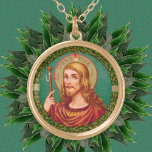 Colar Banhado A Ouro Rua. James o Grande (JMAS 04)<br><div class="desc">Image Credit (JMAS 04): Imagem antiga de Rua. James the Greater de uma cromolithografia devocional de fins do século XIX com sotaques de marrãs, originalmente publicada por Josef Müller, Art Publisher, Munique, Alemanha, da coleção privada de efemérsia religiosa do designer. A imagem é uma das doze da série Apostle do...</div>