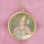 Colar Banhado A Ouro Rua Pope. Gregory o Excelente (M 067)<br><div class="desc">No dia 3 de setembro de 590, um cinquenta monge beneditino foi eleito 64.º Papa por aclamação unânime. Ficaria conhecido como Rua do Papa. Gregory o Excelente (c. 540-12 de março de 604). Aqui, Rua. Gregory é mostrado vestindo regalia papal formal — uma coroa tripla dourada tiara, uma cruz peitoral...</div>