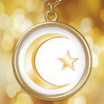 Colar Banhado A Ouro Símbolo Islâmico<br><div class="desc">Lua crescente e estrela, símbolo do Islã. ***Observe que a cor de ouro não é metálica.*** Mais produtos com este design estão disponíveis na Categoria Islã desta loja.</div>