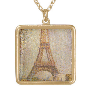 Colar Banhado A Ouro Torre Eiffel de Georges Seurat, Vintage Fine Art