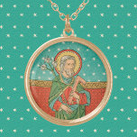 Colar Banhado A Ouro Torso Superior da Rua. Joseph (Detalhe; VVP 09)<br><div class="desc">Neste detalhe de uma impressão de devoção belga do século XIX, uma Rua madura e cabeleira de cinza. José se posiciona diante de uma parede vermelha pendurada com trim amarelo ouro. A tapeçaria é padronizada com cruzes iguais armadas fechadas em quadrados rotacionados. Como ele é pendurado desafia a explicação lógica...</div>