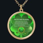 Colar Banhado A Ouro Uma Velho Bênção Irlandesa<br><div class="desc">Elegante, única joia celta de ouro com uma pedra esmeralda e uma pedra de xamrock com uma antiga dentro de oração irlandesa para o Santo do Dia do Paddy (, Rua. Patty ). Gemstones tridimensionais vibrantes e modelagem design, 3D muito precisa e renderização por parte da Búlgara Lumini (c).Parte da...</div>