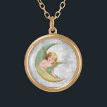 Colar Banhado A Ouro *~* Vintage AP40 Ângulos clássicos MOON Dourada<br><div class="desc">(ID de pesquisa AP40 para designs semelhantes) Transferir para outros produtos, se desejar. Vintage ROUND Dourado NECKLACE com doce arte clássica de uma jovem Angel que se inclina na Lua verde e dourada. * Fundo da pata de diamante da Lâmpada Romântica Retroativa Antrópica Antrica Antrópica Faux Glitter Enhanced. O pequeno...</div>