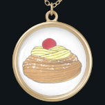 Colar Banhado A Ouro ZEPPOLE Itália Fried Dough Pastery Foley Foodie<br><div class="desc">Apresenta uma ilustração original de uma massa de massa frita de uma massa de zeppola (também conhecida como blenzi, frittelle, ou crispelli), tocada com açúcar em conserva e em pó. Uma Rua tradicional. Sobremesa de festival de rua do dia de Joseph, e um restaurante italiano clássico ou uma pequena padaria...</div>