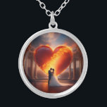 Colar Banhado A Prata A married couple in a heart. AI<br><div class="desc">A very beautiful wedding picture. Ideal gift for people in love. Perfect gift for any romantic occasion. Generativecontent. A couple in a burning heart</div>