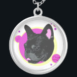 Colar Banhado A Prata A pop Art Inspirou a Ilustração do Bulldog Francês<br><div class="desc">A pop Art Inspirou a Ilusão do Bulldog Francês, Criada e Copyright Julie Farrell. Este excelente francês de Cachorro Grande é apenas um dos muitos produtos de excelente oferecidos para raças de cães neste estilo de ilustração! Essa arte francesa faz um presente de excelente para aquele amante de cachorro ou...</div>