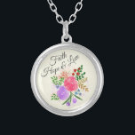 Colar Banhado A Prata Aguarela da esperança e do amor da fé floral<br><div class="desc">Buquê floral bonito com texto da fé,  do amor e da esperança.</div>