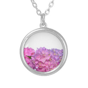Colar Banhado A Prata Azul rosa Hydrangeas elegantes flores roxas cor-de