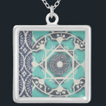 Colar Banhado A Prata Azulejo Batik Azul II<br><div class="desc">Floral</div>