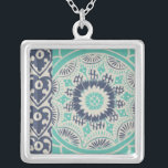Colar Banhado A Prata Azulejo Batik Azul III<br><div class="desc">Floral</div>