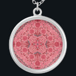 Colar Banhado A Prata Azulejos florais em vermelho e melancia rosa<br><div class="desc">Azulejos florais,  flores,  besouros,  borboletas pintados à mão</div>