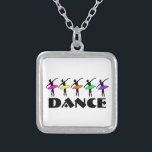 Colar Banhado A Prata Ballerina Silhouette Dancer Dance Balé Necklace<br><div class="desc">O colar apresenta uma ilustração original com tema de dança de uma fileira de bailarinas silenciadas,  cada uma com um tutu neon colorido.</div>