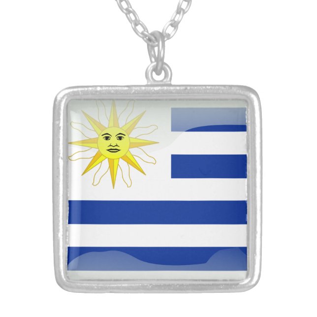 Colar Banhado A Prata Bandeira lustrosa de Uruguai (Frente)