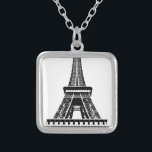Colar Banhado A Prata Black White Eiffel Tower Paris França Art Trabalho<br><div class="desc">Trabalho de arte da Torre Eiffel de Paris preto e branco</div>