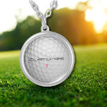 Colar Banhado A Prata Bola de Golfe com Texto e Número Personalizados<br><div class="desc">Personalize esta imagem da bola de golfe com texto e número de sua escolha. Design único para o golfista casual para o profissional do Heart. Clássico e único,  isso certamente impressionará seus amigos de golfe no próximo torneio.</div>