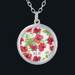 Colar Banhado A Prata Bonito Cópias de Cor Vermelha Personalizadas<br><div class="desc">Bonito colar personalizado de papoila de cor vermelha.</div>