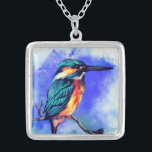Colar Banhado A Prata Bonito Presente de Necklace de Pássaros de Kingfis<br><div class="desc">Bela Ave de Kingfisher - Design de Pincel MIGNED</div>